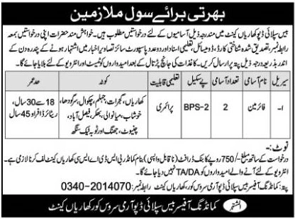 Job Opportunities at Base Supply Depot, Kharian Cantt – 2024