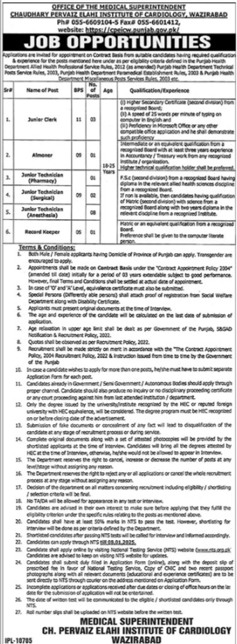 Job Opportunities at Chaudhary Pervaiz Elahi Institute of Cardiology