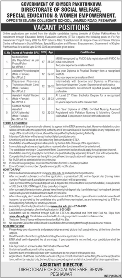 Job Opportunities 2025 – Start Your Career with Latest Social Welfare, Special Education & Women Empowerment Management Posts (Peshawar).